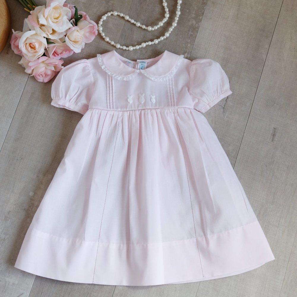 Pink Heirloom Dress Bunny Embroidery Lace SPRING Portraits  Feltman Brothers NWT